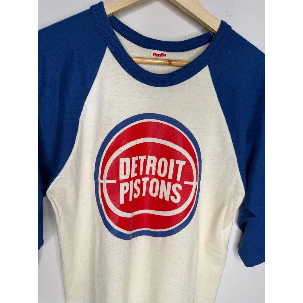 Vintage 60s 70s Detroit Pistons Old Logo Mason Raglan T-Shirt 3/4 Sleeve Medium